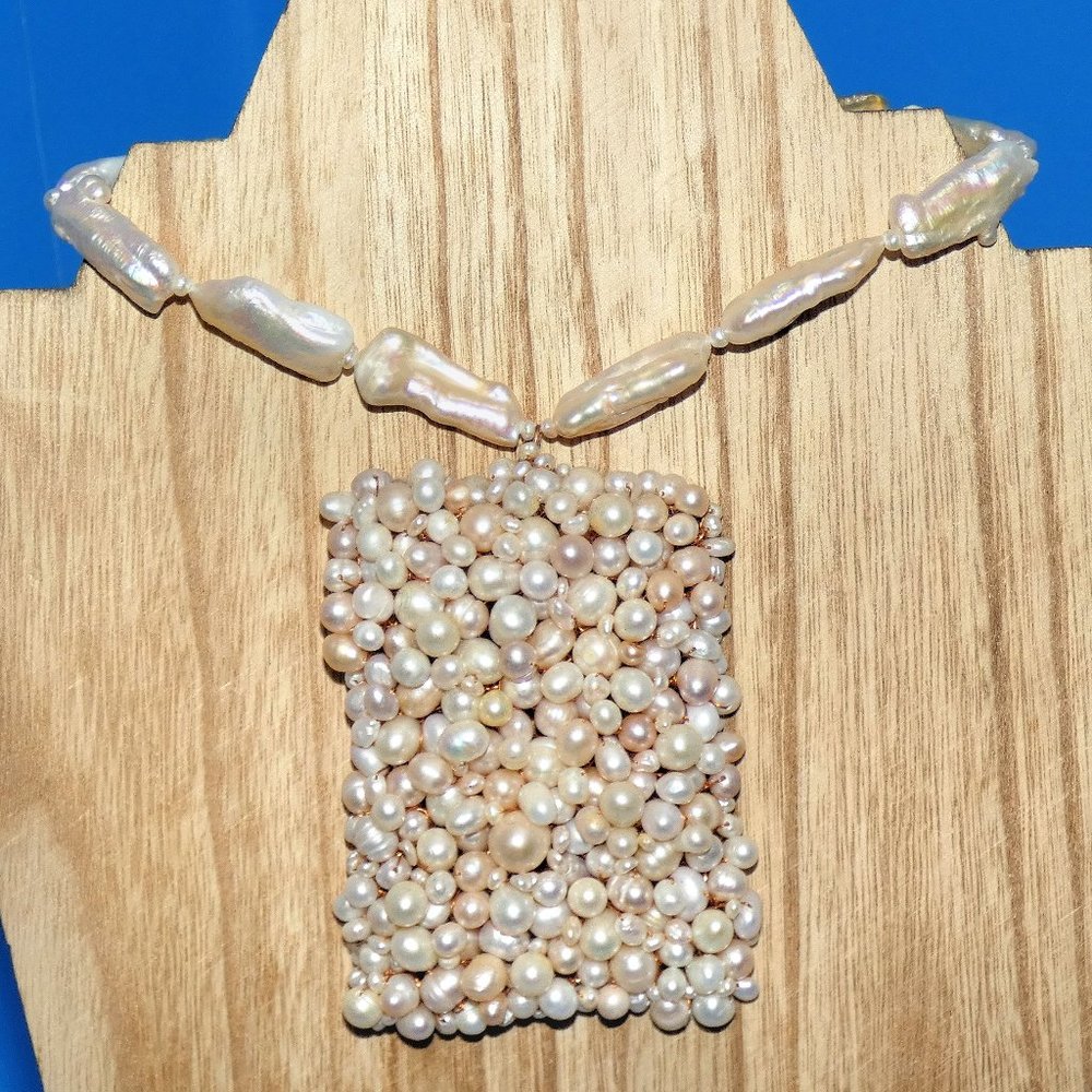 Vintage Freshwater Pearl Necklace Handmade Extra Large Pendant Stunning Unique